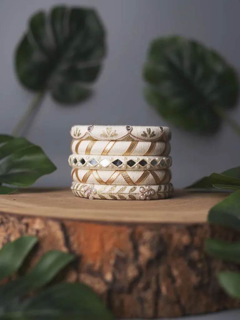 Navi Mirrorwork Thread Bangles - Off White